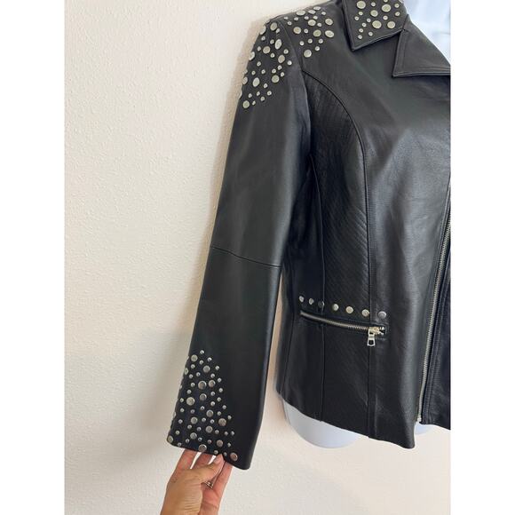 Pamela McCoy Black Leather Studded Moto Jacket Size M - Picture 3 of 6